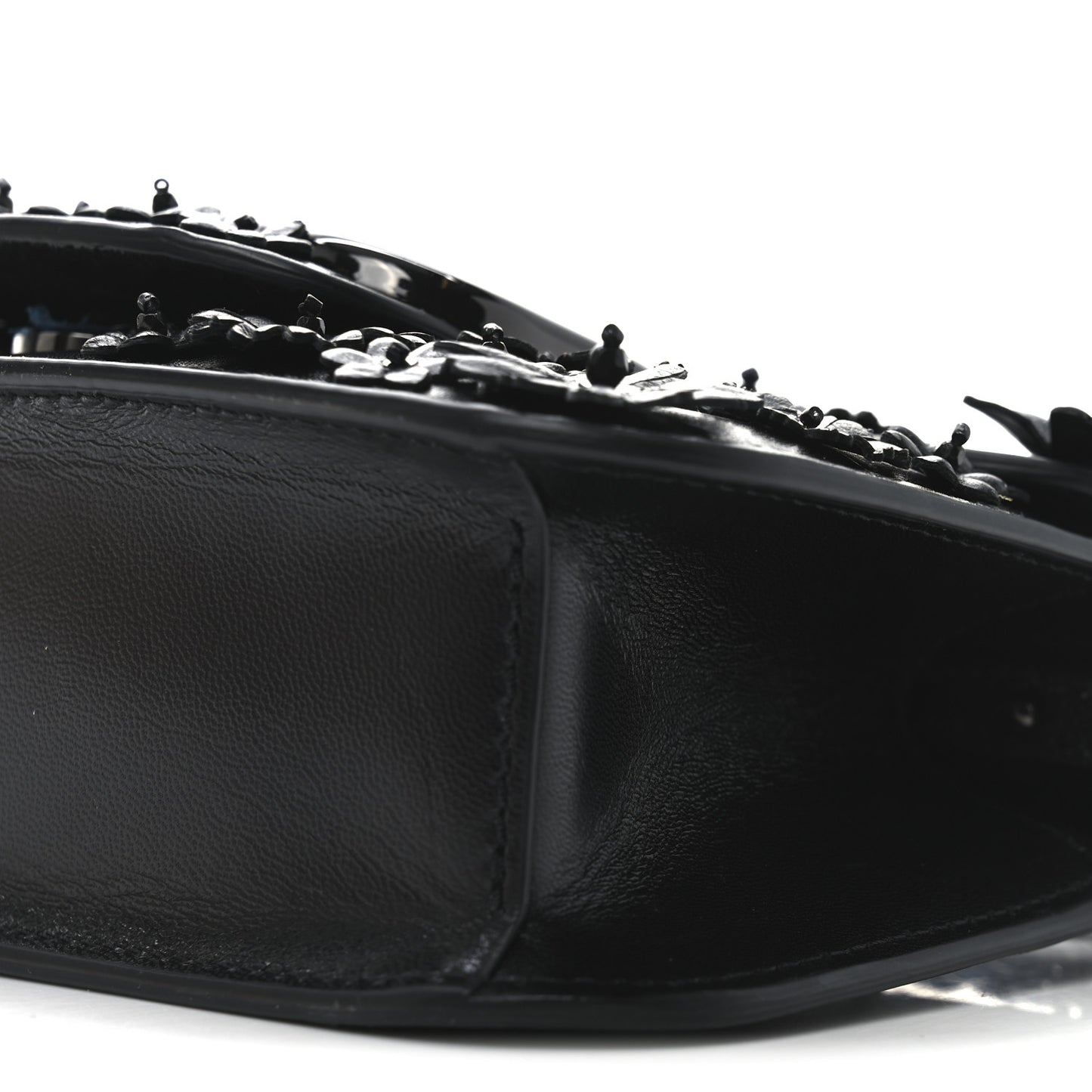 Calfskin Flower Embroidered Small Loco Shoulder Bag Black