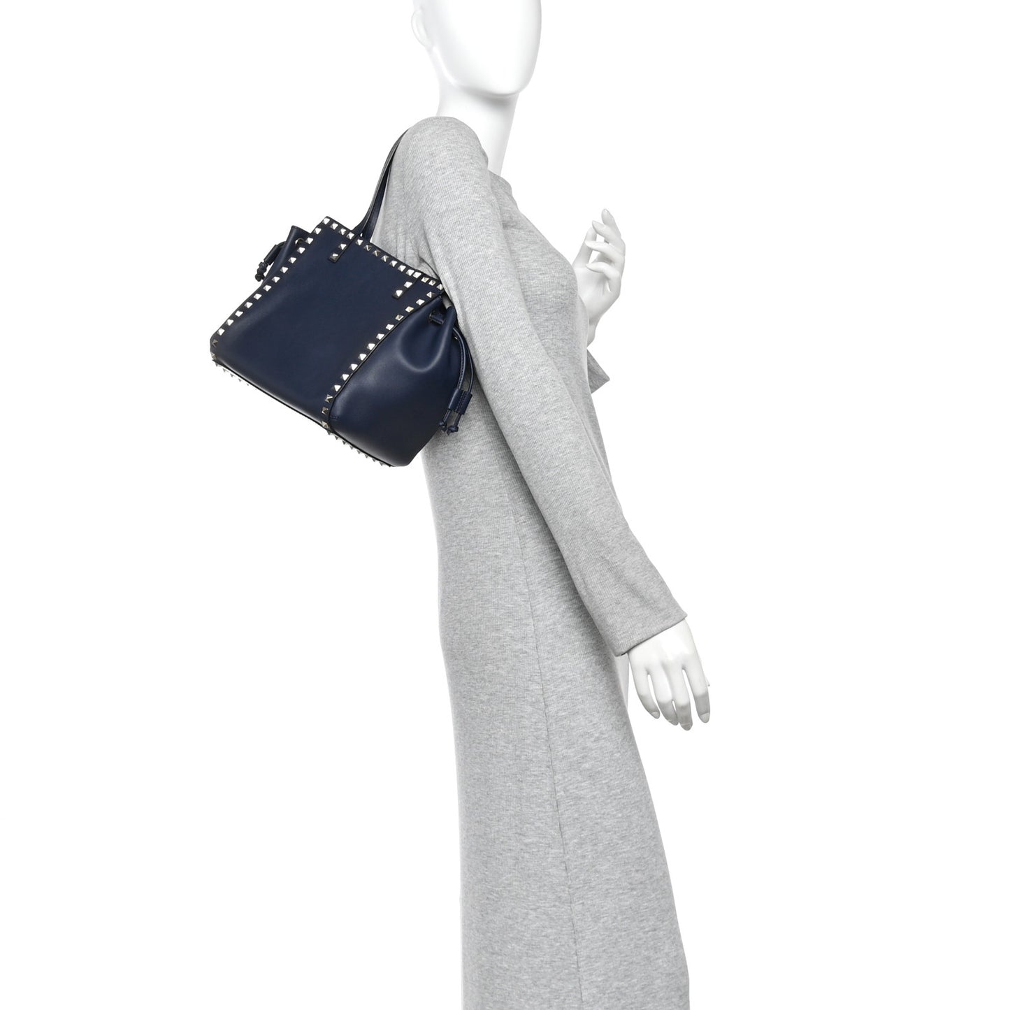 Calfskin Rockstud Double Handle Cinch Tote Marine