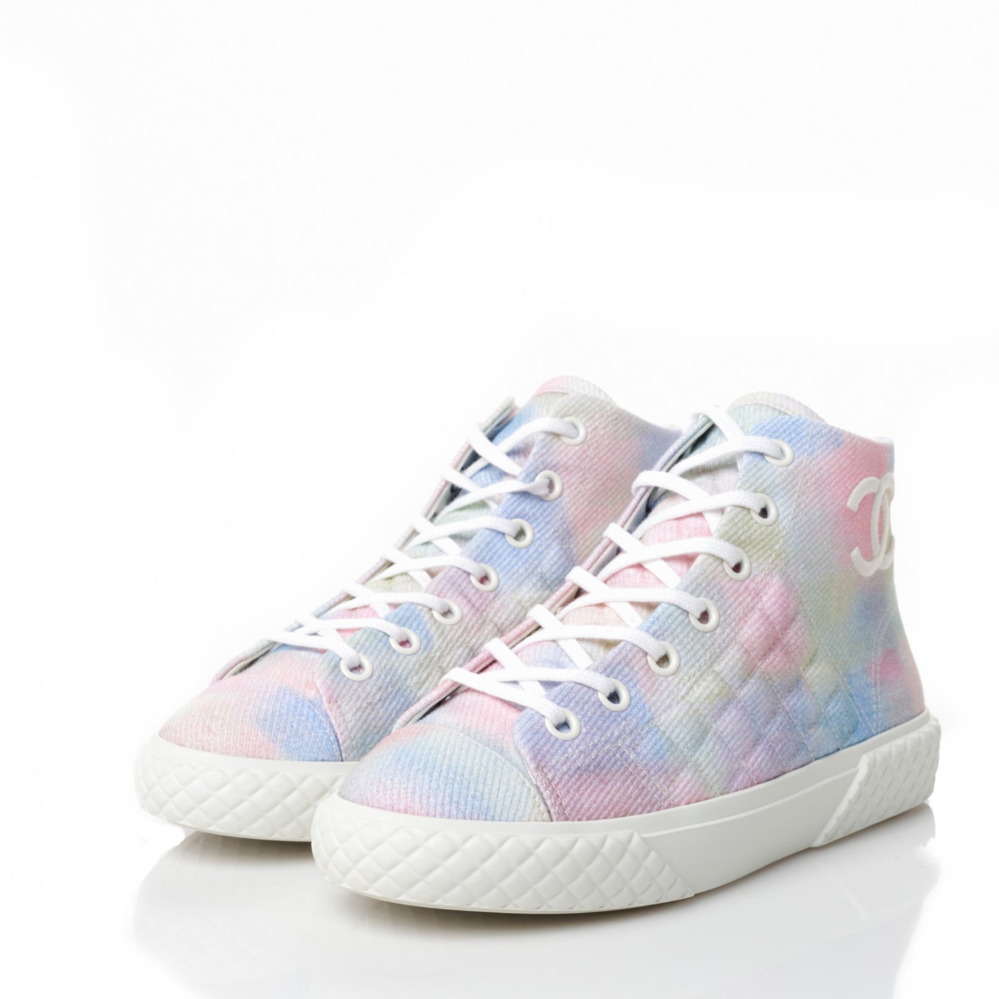 Printed Fabric High Top CC Sneakers 38.5 Green Pink Blue White