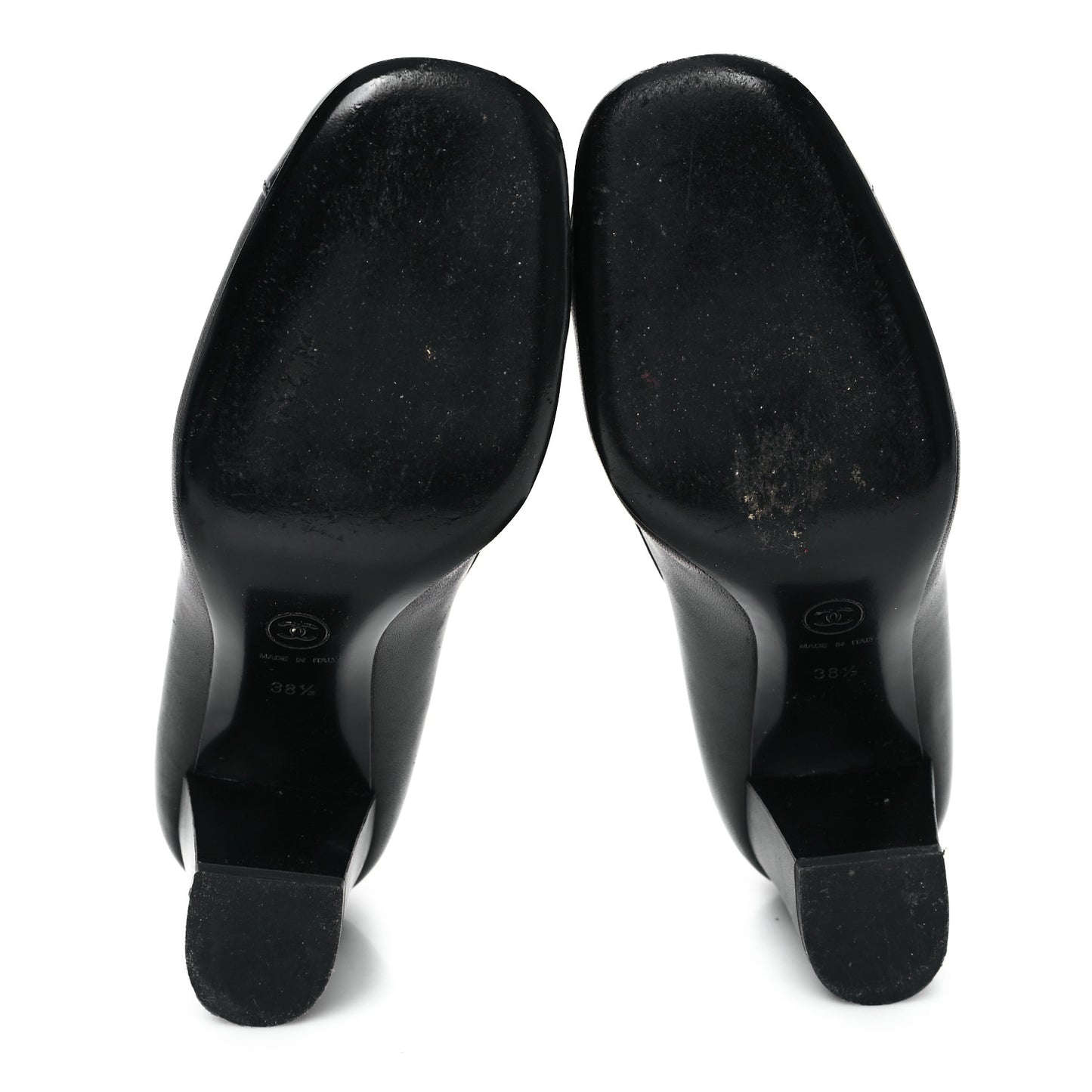 Lambskin Patent Calfskin Pearl Camellia Cap Toe Pumps 38.5 Black