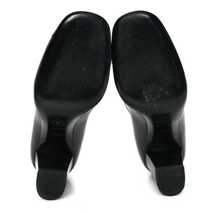 Chanel Lambskin Patent Calfskin Pearl Camellia Cap Toe Pumps 38.5 Black 6 of 10