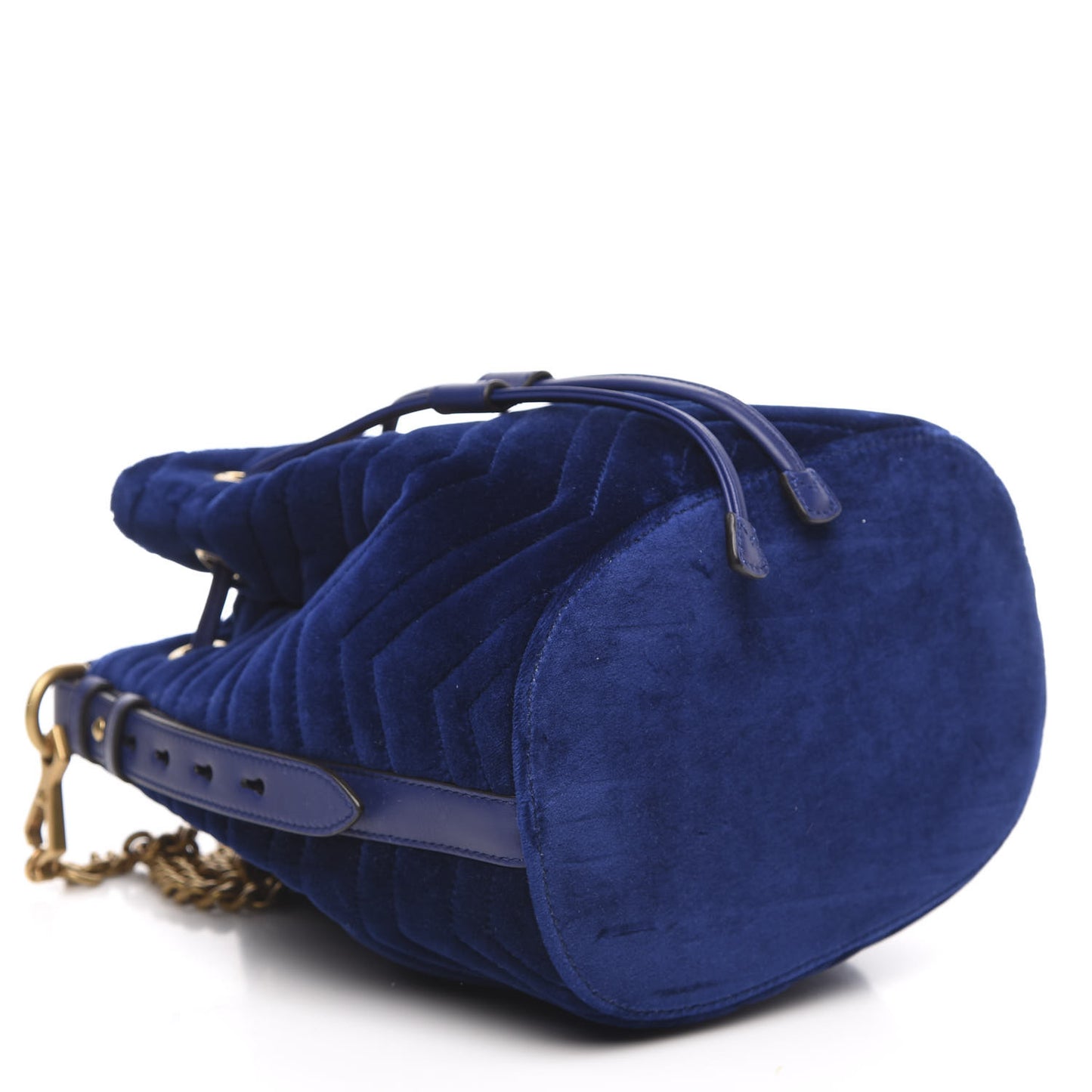 Velvet Matelasse GG Marmont Bucket Bag Cobalt Blue