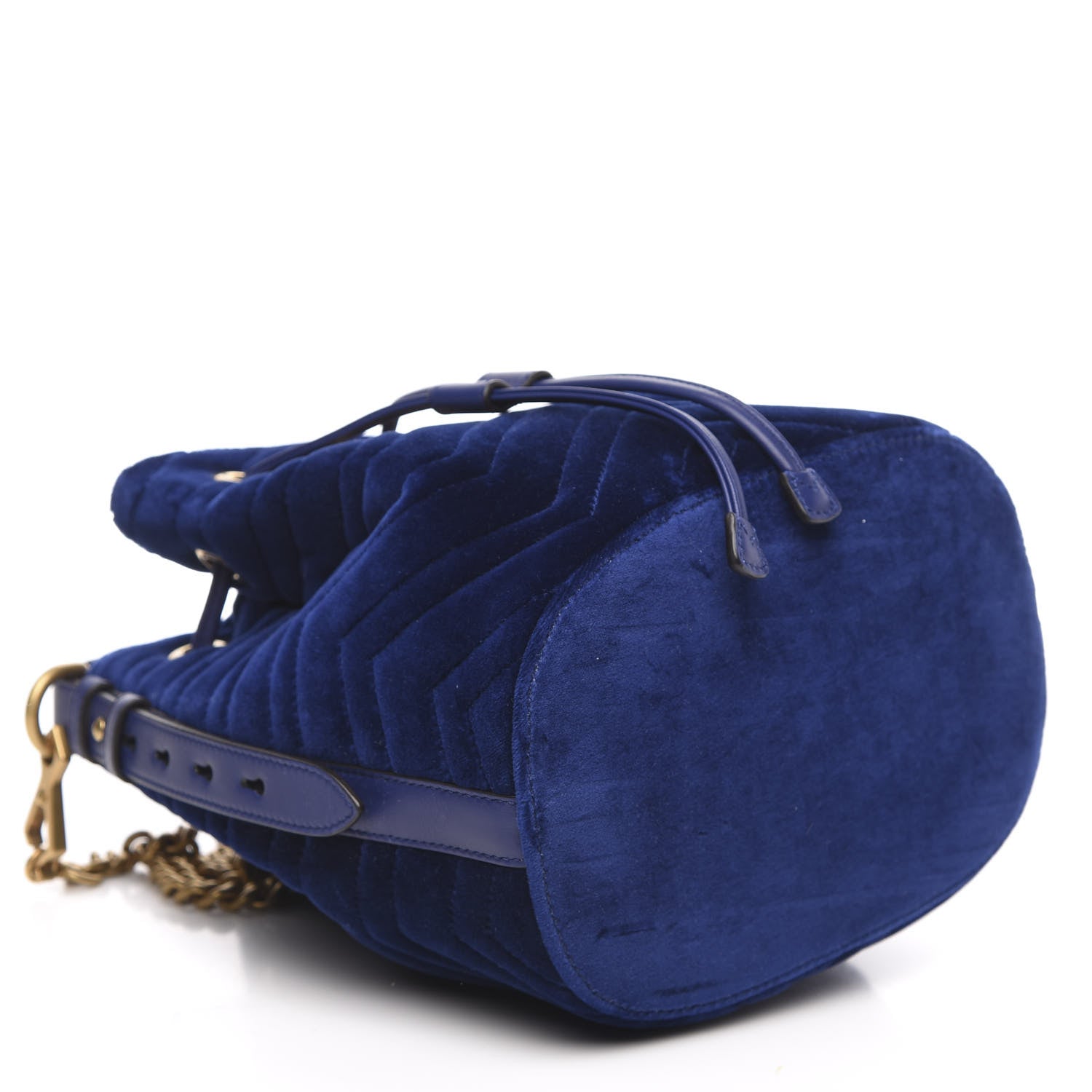 Gucci Velvet Matelasse GG Marmont Bucket Bag Cobalt Blue 4 of 12
