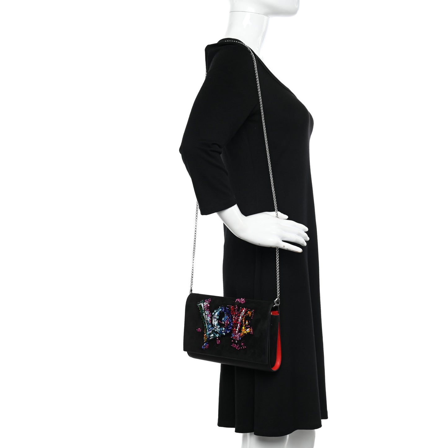 Suede Crystal Embellished Paloma Love Clutch Black Multicolor