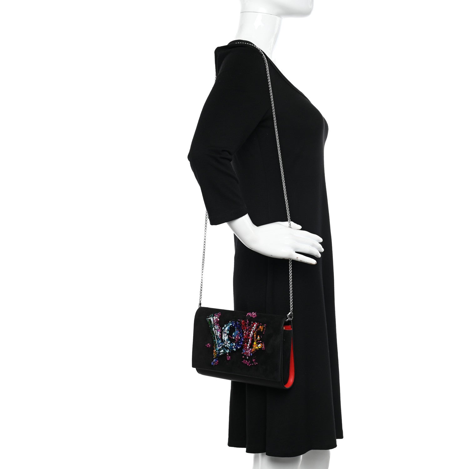 Christian Louboutin Suede Crystal Embellished Paloma Love Clutch Black Multicolor 2 of 11