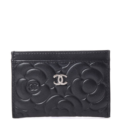 Chanel Lambskin Camellia Embossed Card Holder Black 1 of 7
