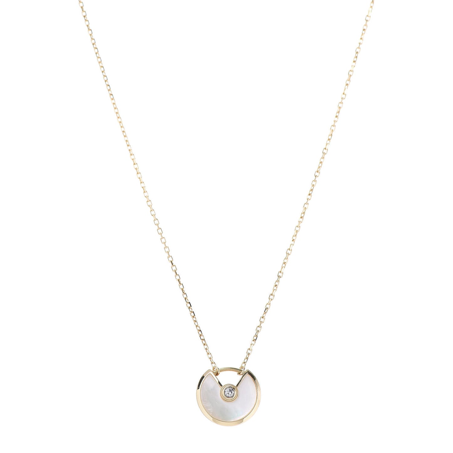 18K Yellow Gold Diamond Mother of Pearl XS Amulette de Cartier Pendant Necklace
