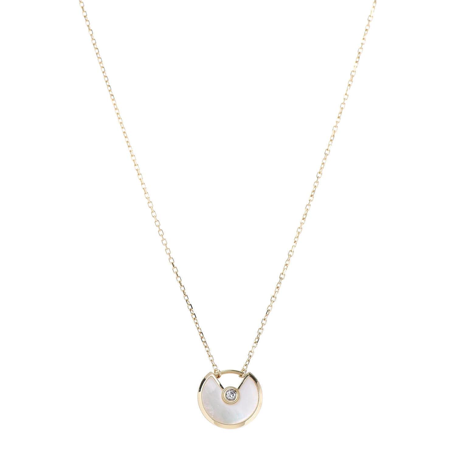 Cartier 18K Yellow Gold Diamond Mother of Pearl XS Amulette de Cartier Pendant Necklace 1 of 6