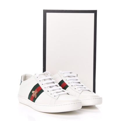 Gucci Calfskin Ayers Bee Embroidered Womens Ace Sneakers 37.5 White Green 10 of 10