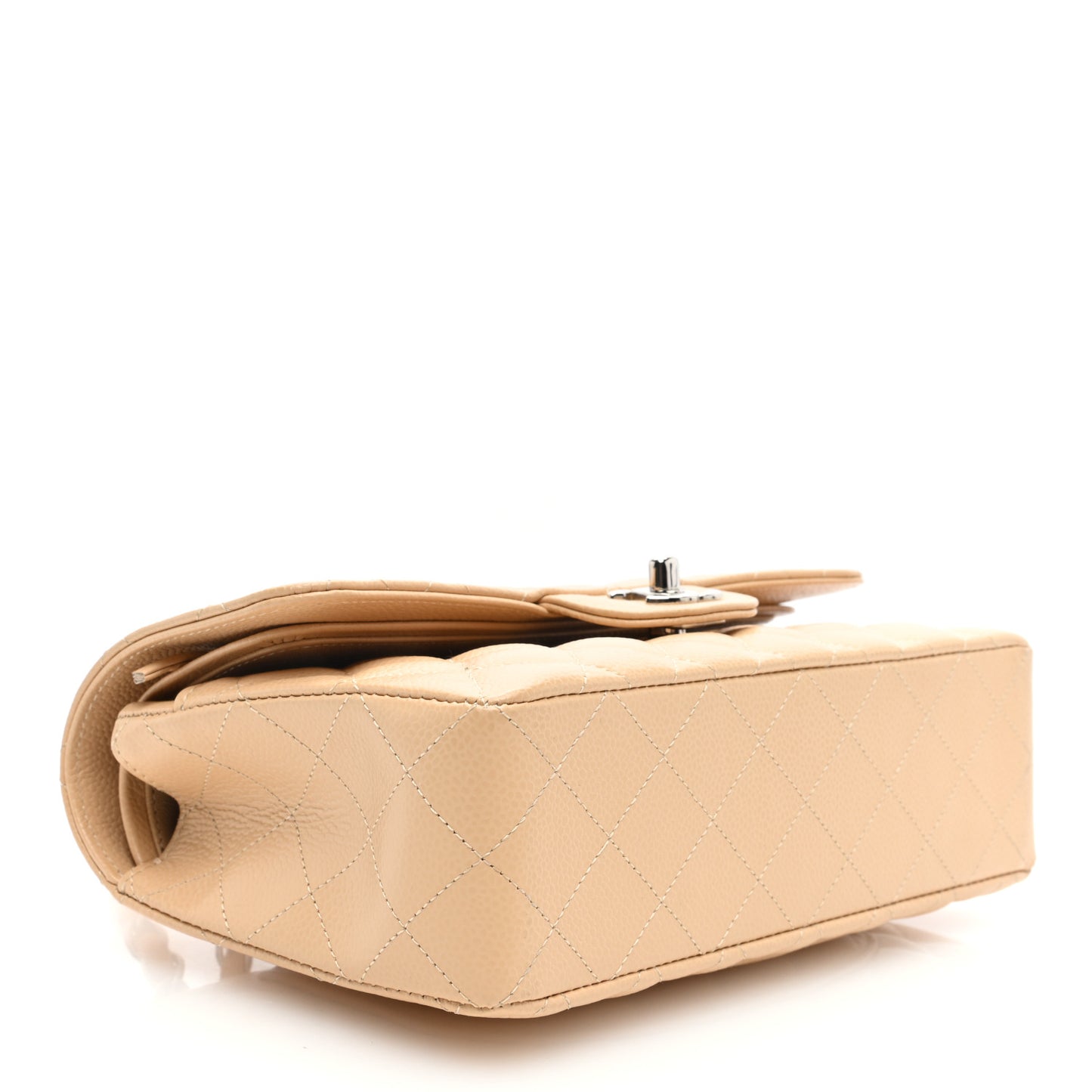 Caviar Quilted Small Double Flap Beige