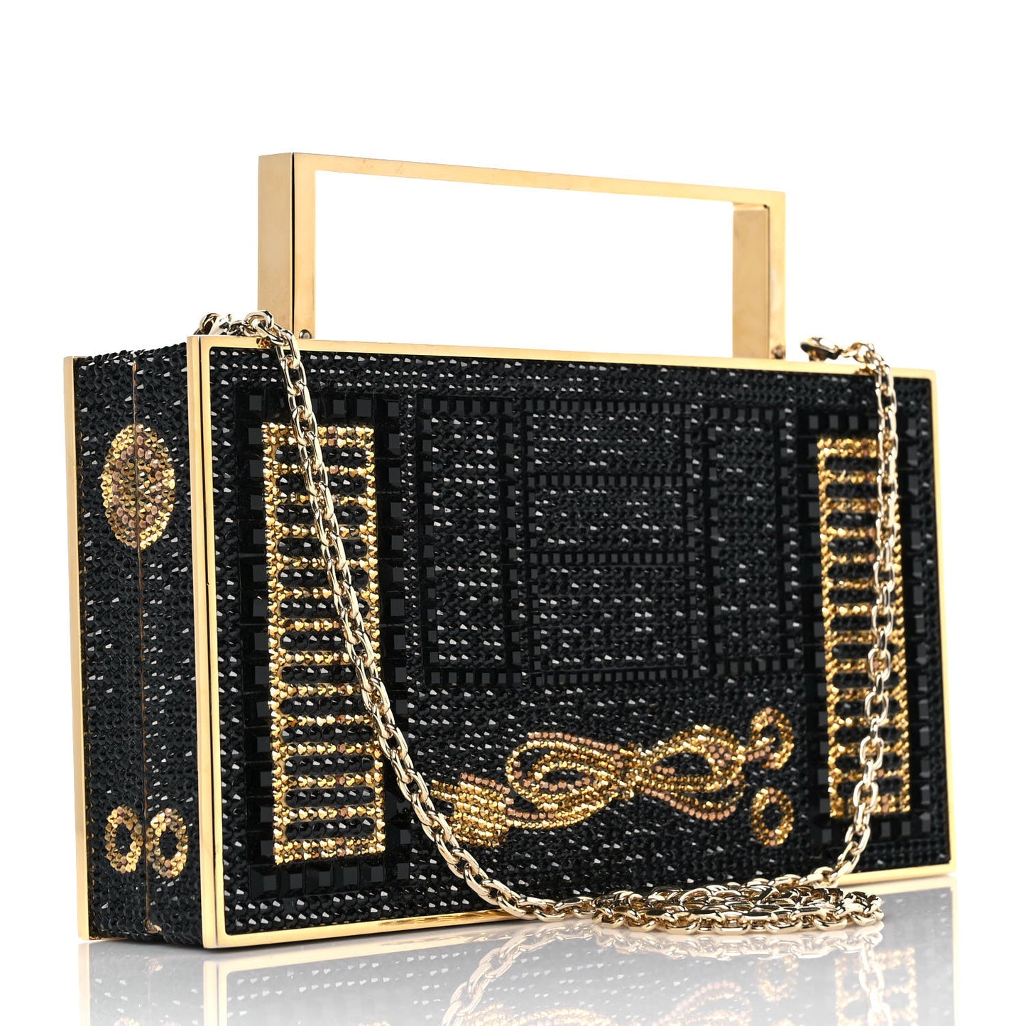 Crystal Boombox Retro Minaudiere Clutch Gold Black