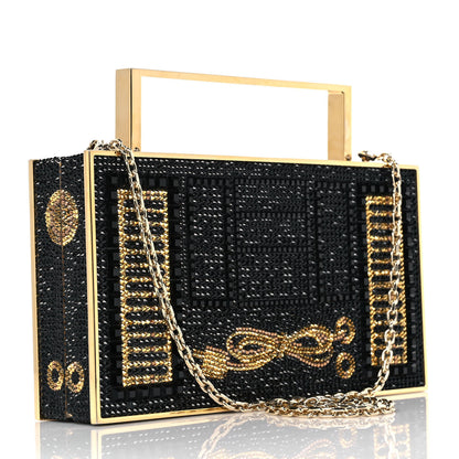 Judith Leiber Crystal Boombox Retro Minaudiere Clutch Gold Black 2 of 9