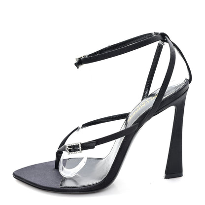 Saint Laurent Crepe Satin Crystal Nadja 105 Ankle Strap Sandals 37 Black 1 of 9