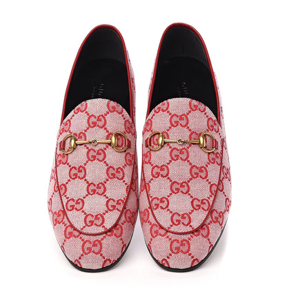 Gucci Canvas GG Monogram Horsebit Womens Jordaan Loafers 39.5 Gardenia Hibiscus Red 5 of 11
