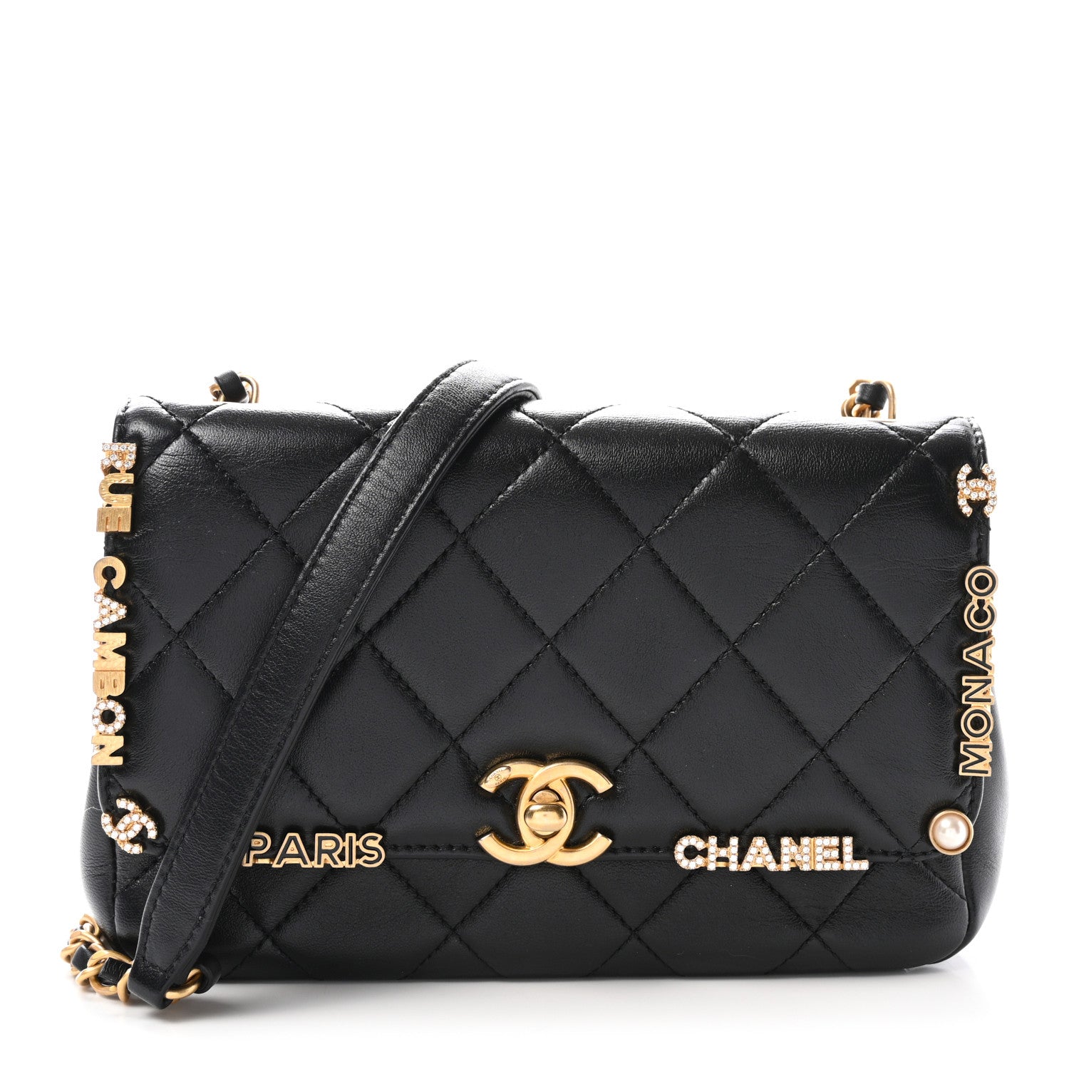 Chanel Lambskin Enamel Strass Quilted Mini Paris Monaco Flap Black 1 of 10