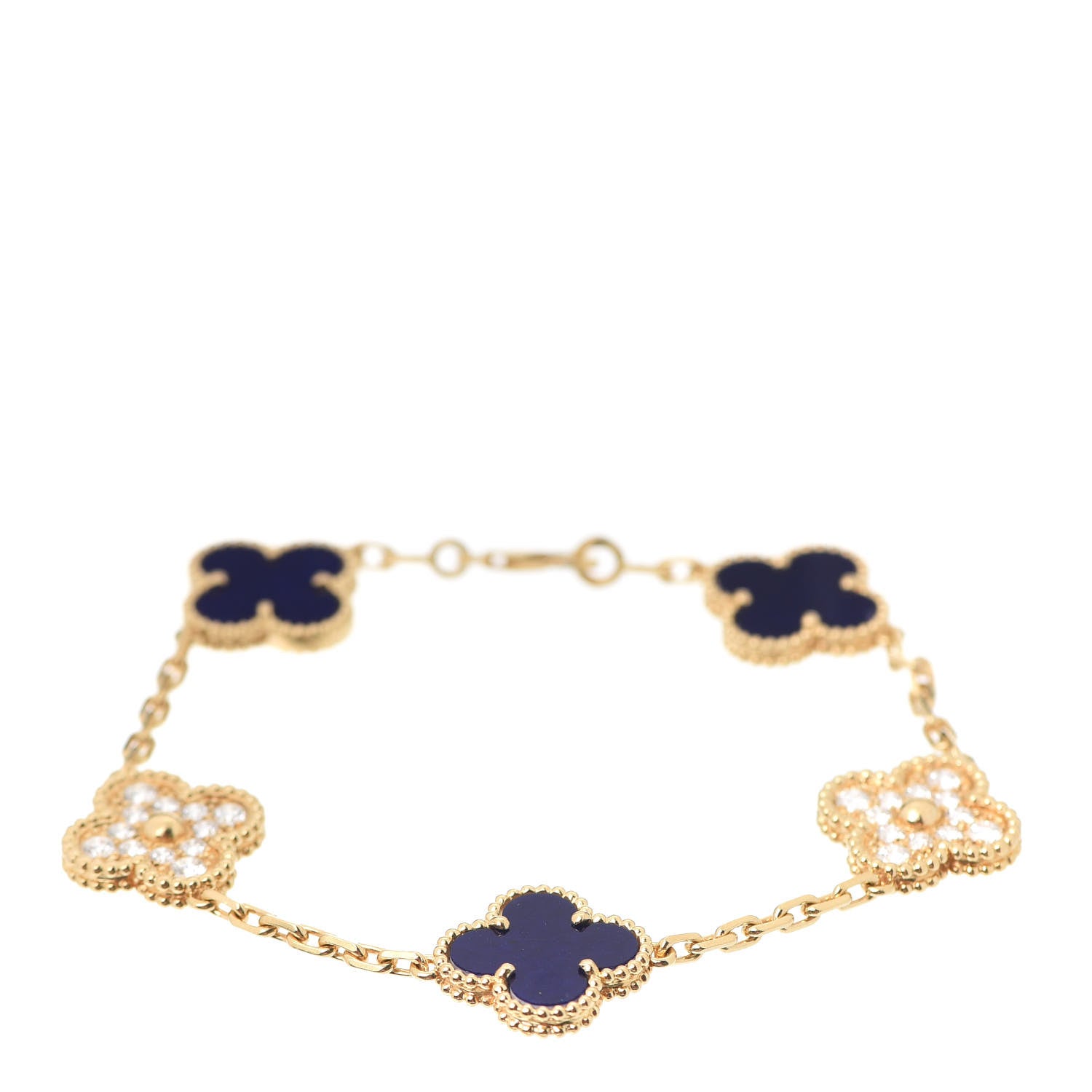 Van Cleef & Arpels 18K Yellow Gold Diamond Blue Sevres Porcelain 5 Motifs Vintage Alhambra Vendome Bracelet 1 of 6