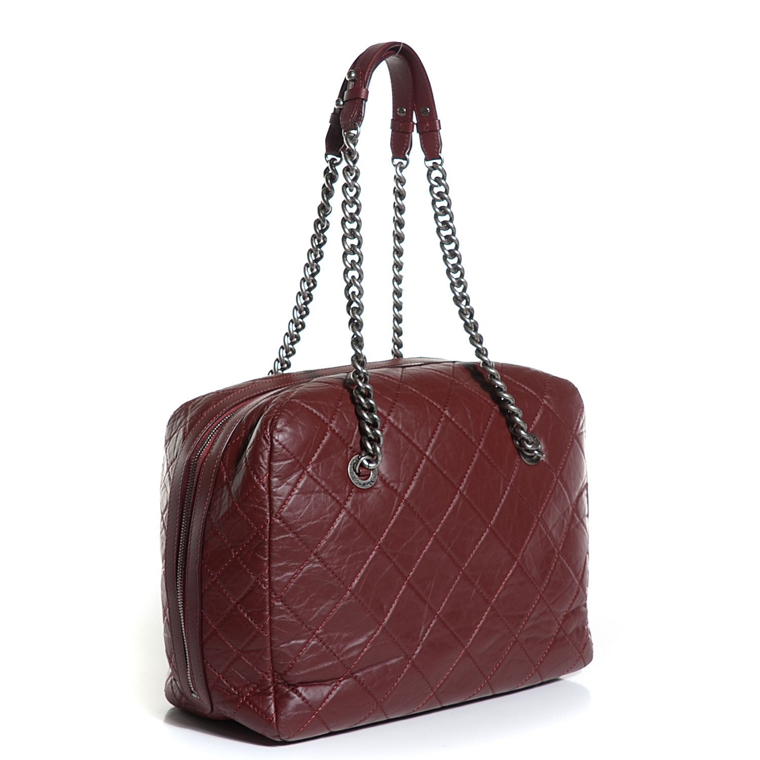 Chanel Aged Calfskin Quilted Large Secret Tag Bowling Bag Burgundy 3 of 8