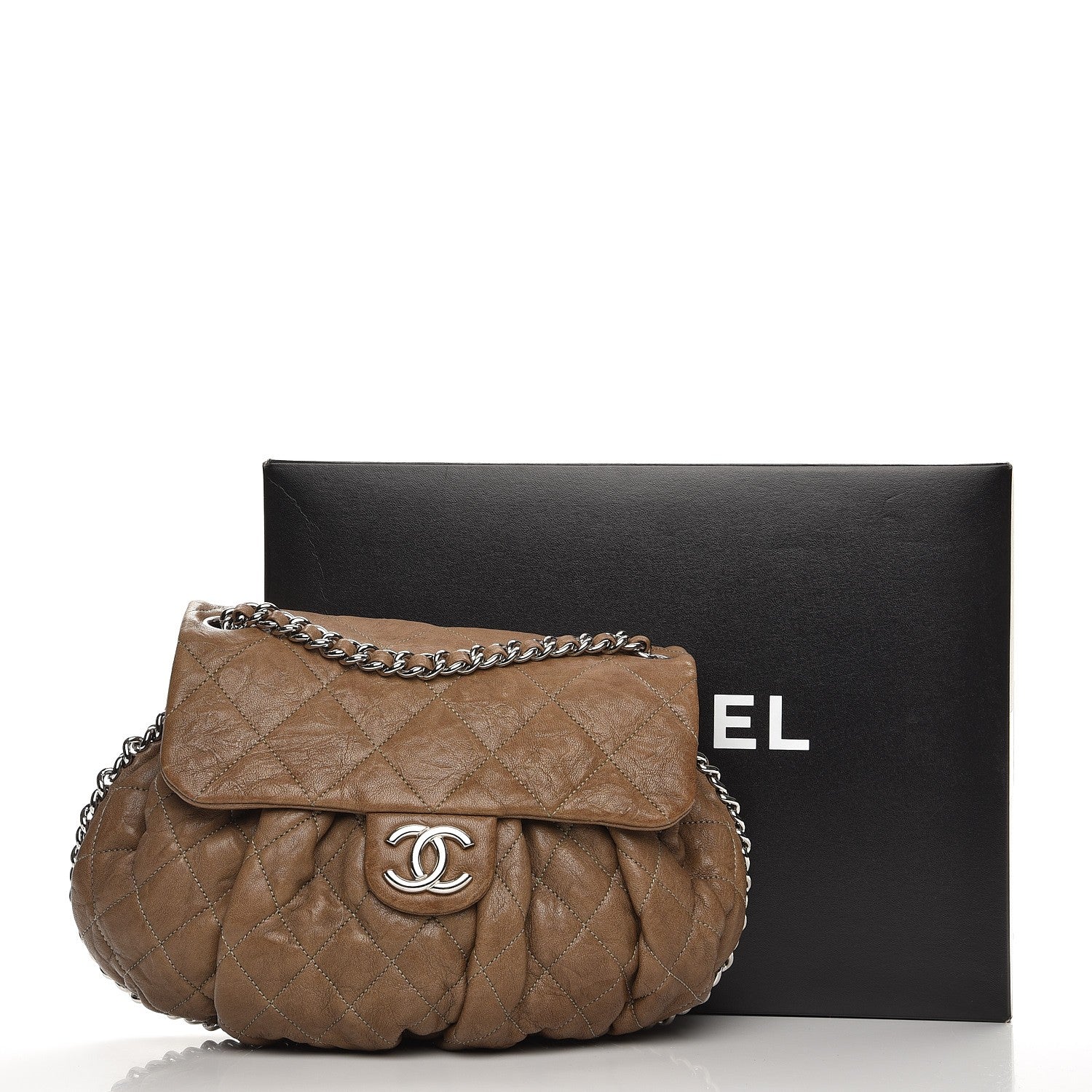 Chanel Crumpled Lambskin Quilted Medium Chain Around Flap Light Khaki 8 of 8