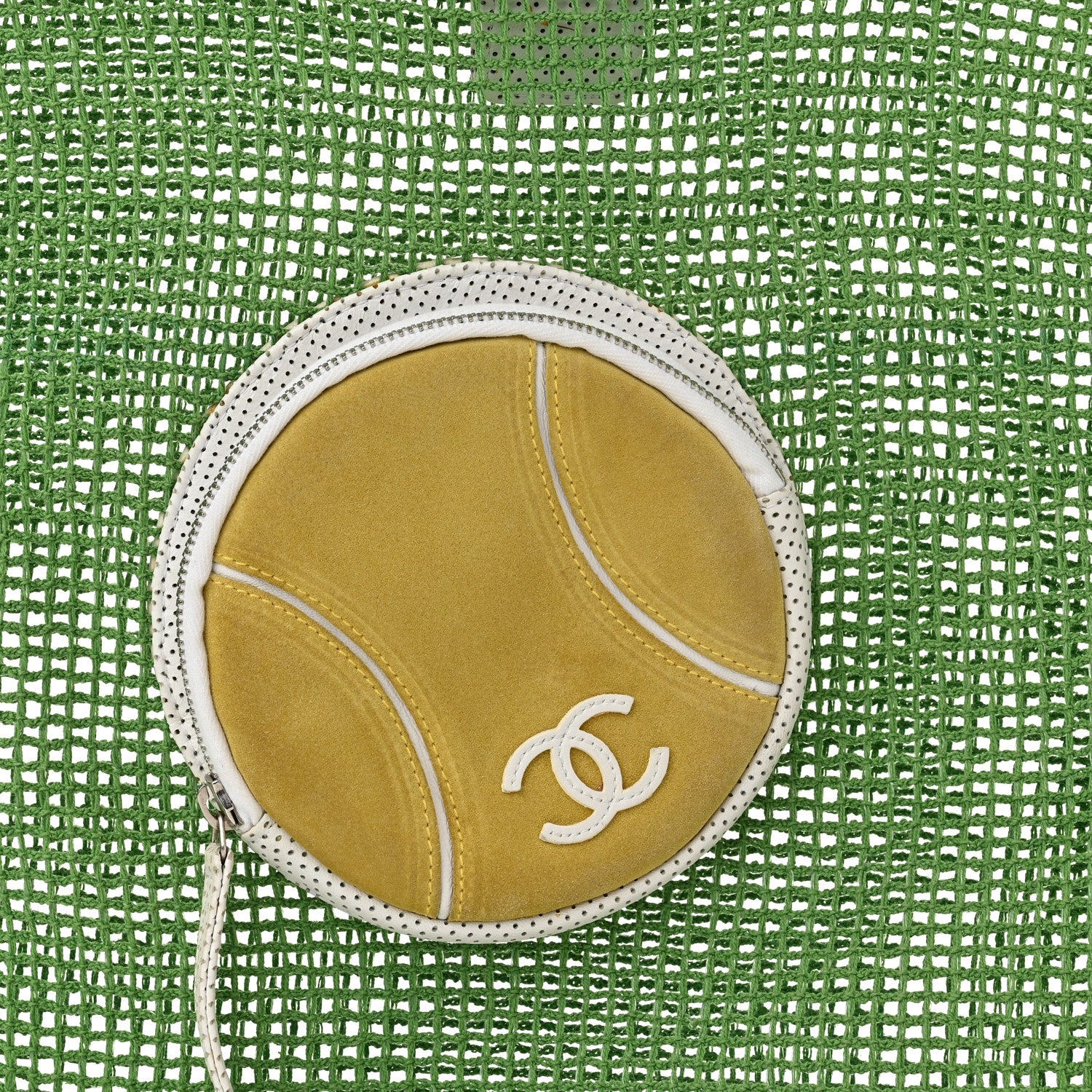 Chanel Perforated Calfskin Suede Mesh Fabric Tennis Ball Shoulder Bag Green 8 of 13