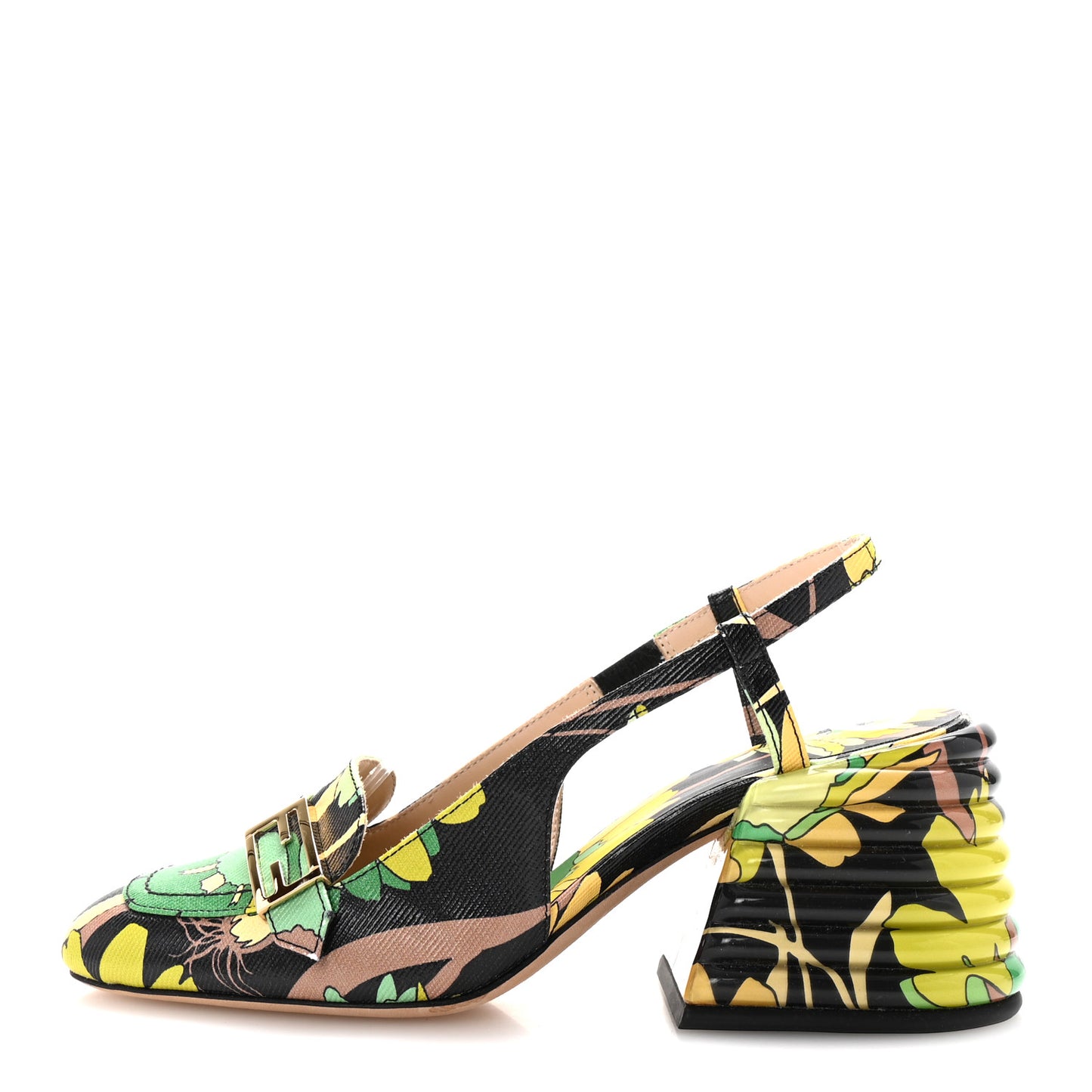 Calfskin Promenade Slingback Loafer Pumps 35 Black Multicolor