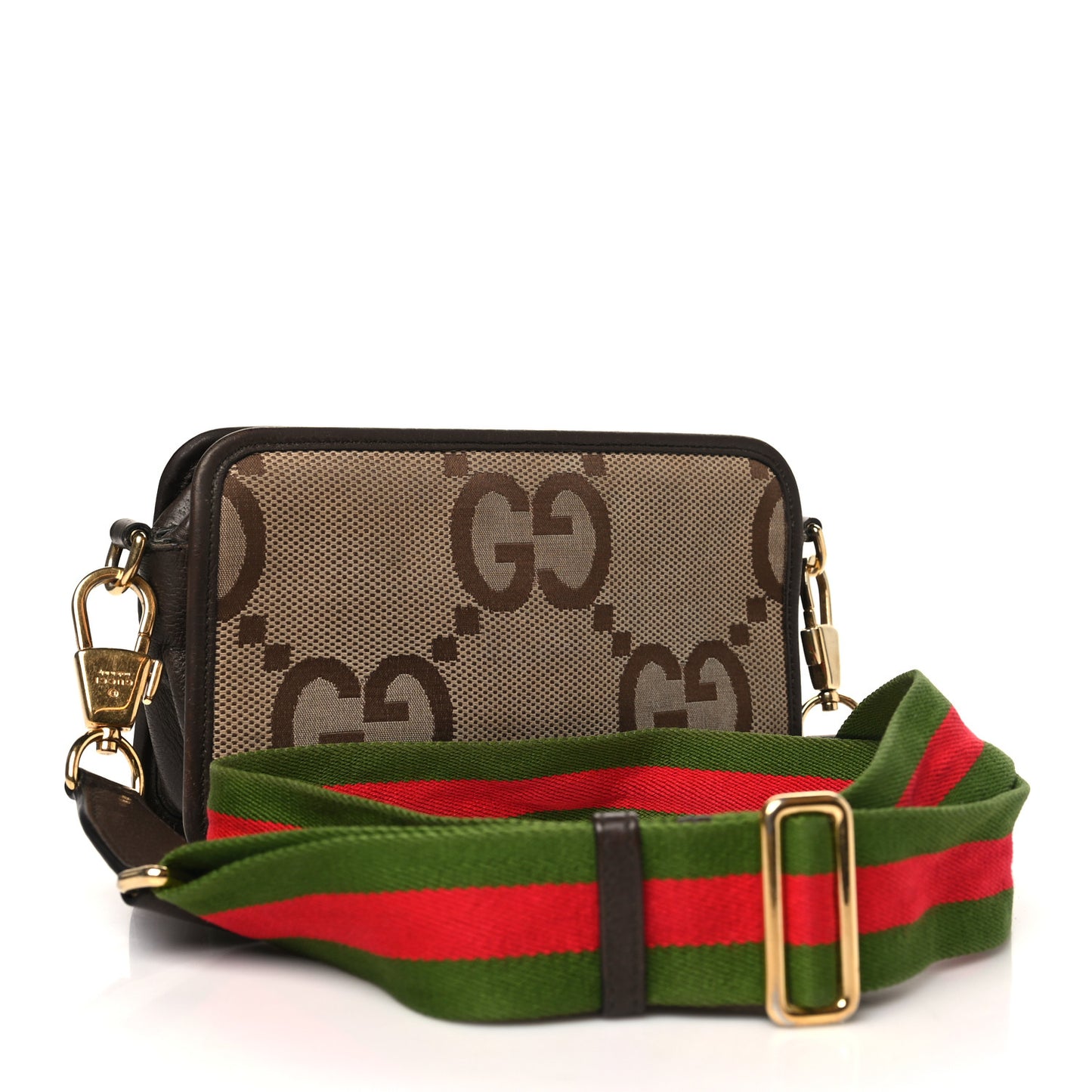 Monogram Jumbo GG Textured Dollar Calfskin Web Mini Crossbody Bag Camel Ebony New Acero