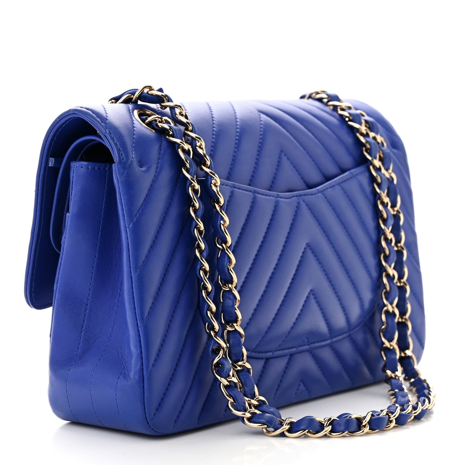 Chanel Lambskin Chevron Quilted Medium Double Flap Blue 3 of 10