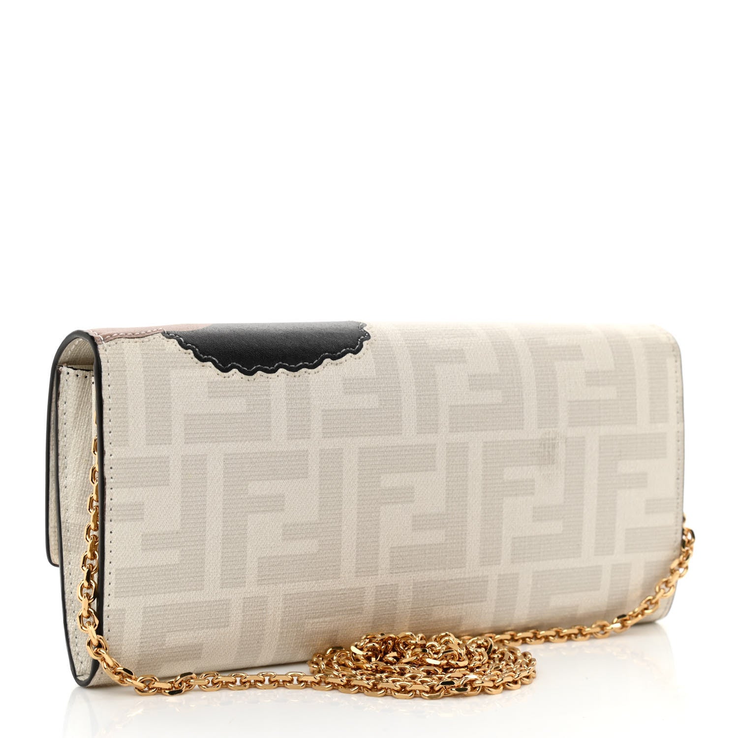 Fendi Glazed Fabric Vitello Liberty FF Logo Bikini Girls Inlay Continental Wallet On Chain Bianco Perla Multicolor 3 of 9