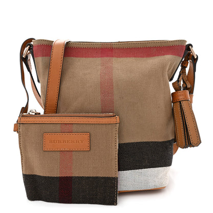 Burberry Canvas Mega Check Mini Ashby Tassel Crossbody Saddle Brown 1 of 14