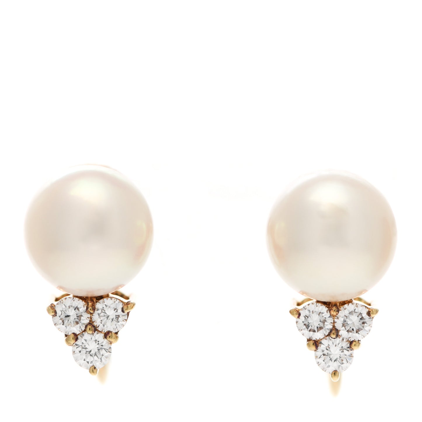 18K Yellow Gold Diamond Akoya Pearl 8mm Screw-On Earrings