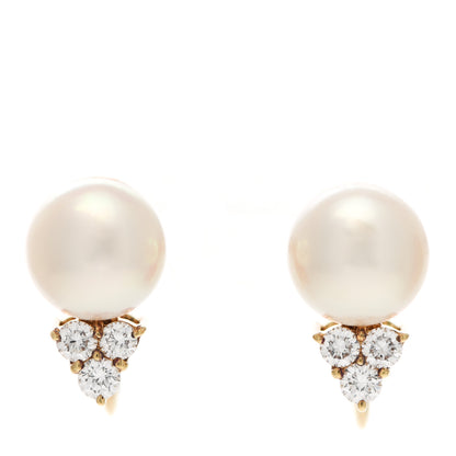 Mikimoto 18K Yellow Gold Diamond Akoya Pearl 8mm Screw-On Earrings 1 of 4