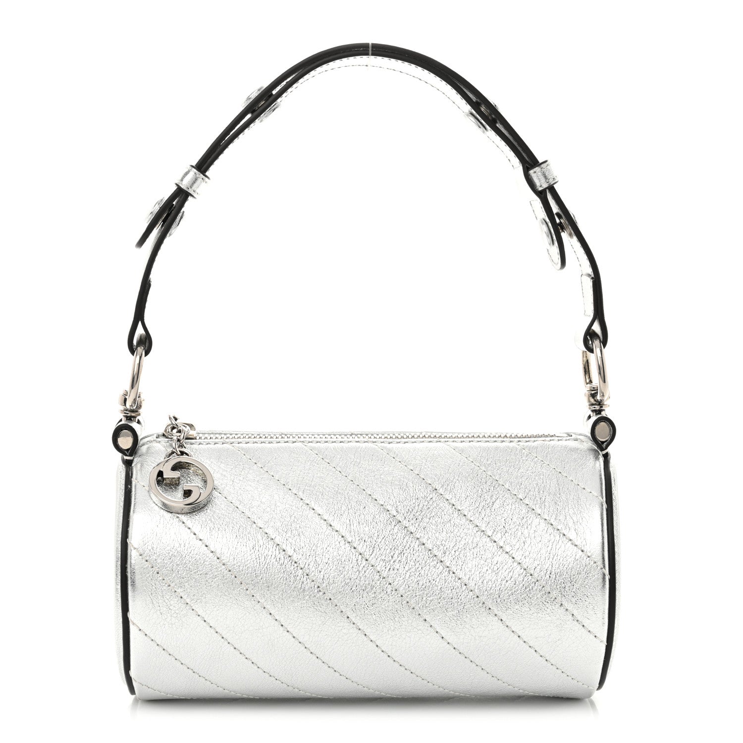Gucci Sakai Be Green Calfskin Diagonal Stitched Mini Blondie Barrel Shoulder Bag Silver 1 of 10