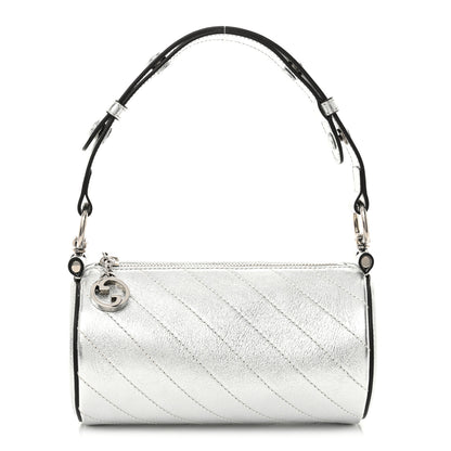 Gucci Sakai Be Green Calfskin Diagonal Stitched Mini Blondie Barrel Shoulder Bag Silver 1 of 10