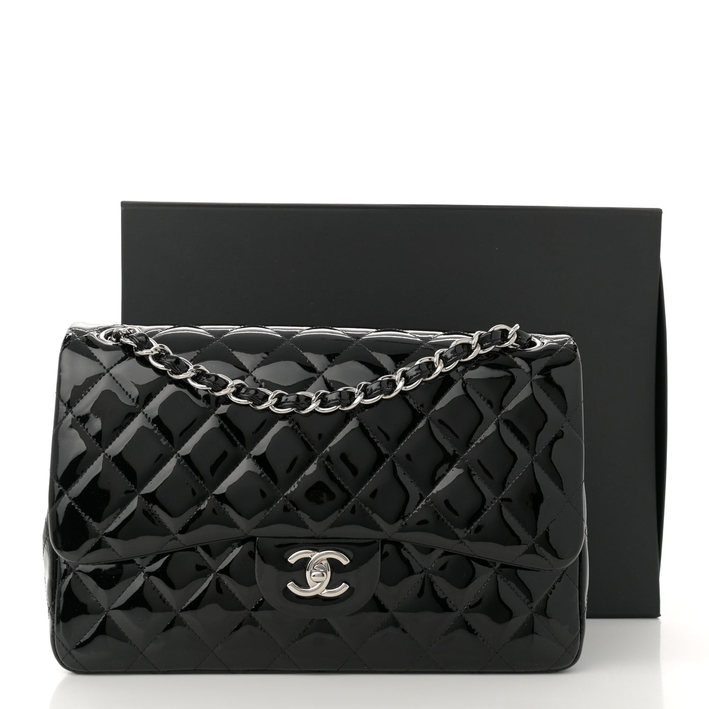 Patent Quilted Jumbo Double Flap Black