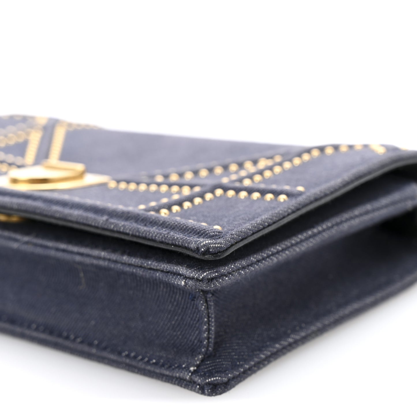 Denim Studded Diorama Wallet On Chain Blue