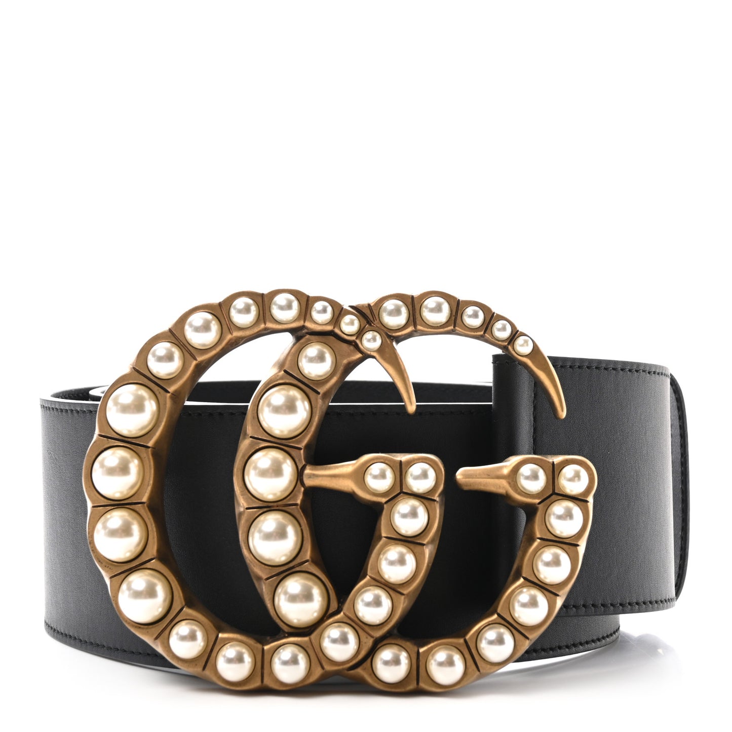 Moon Calfskin Pearl Double G 70mm Belt 85 34 Black Cream