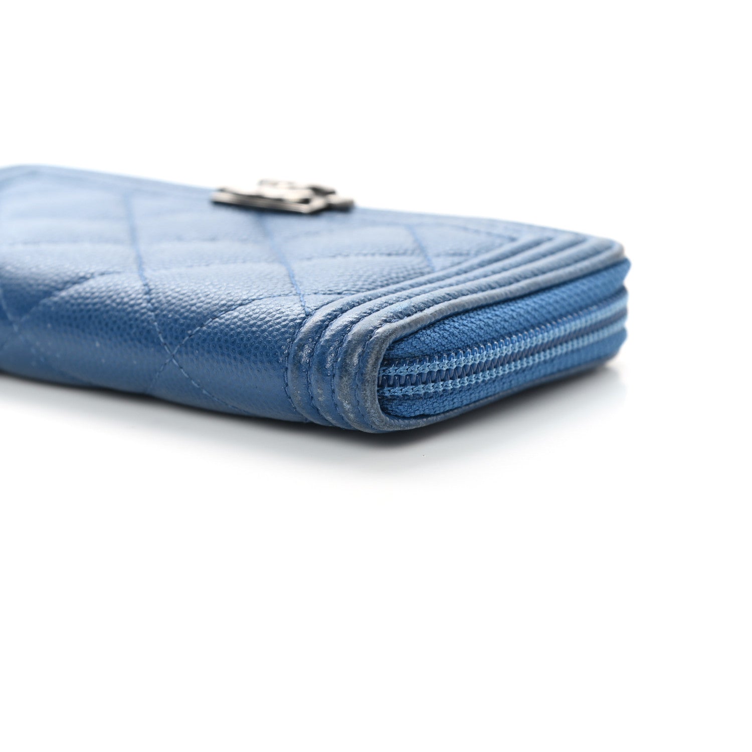 Chanel Caviar Quilted Boy Small Zip Around Wallet Blue 11 of 18