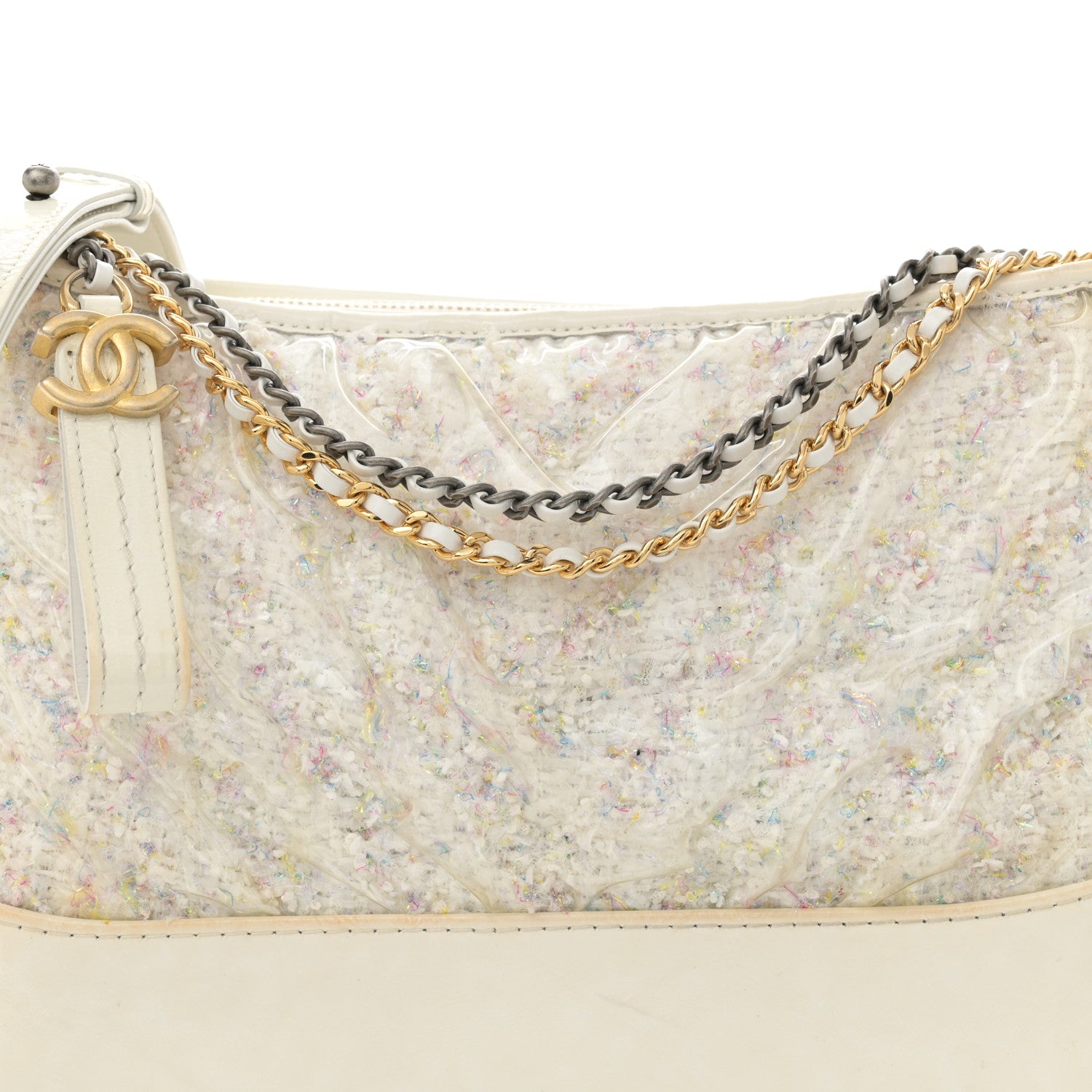 Chanel Tweed PVC Patent Chevron Quilted Medium Gabrielle Hobo White 8 of 16