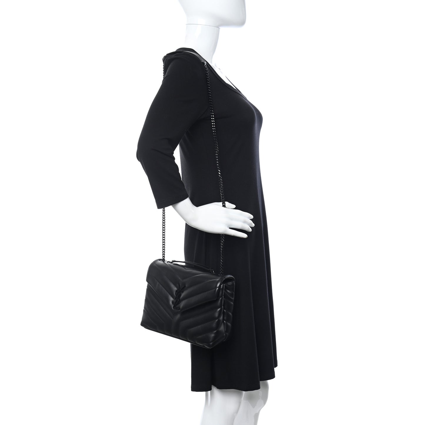 Calfskin Y Quilted Monogram Small Loulou Chain Satchel Black