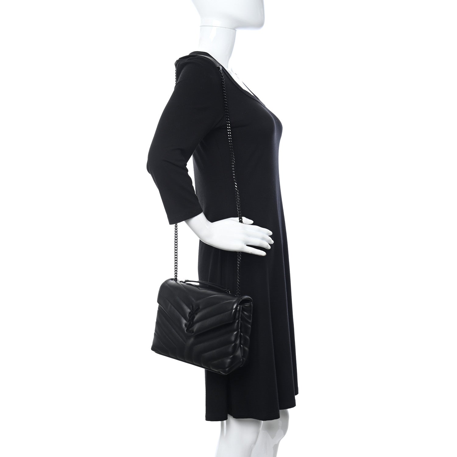 Saint Laurent Calfskin Y Quilted Monogram Small Loulou Chain Satchel Black 3 of 11