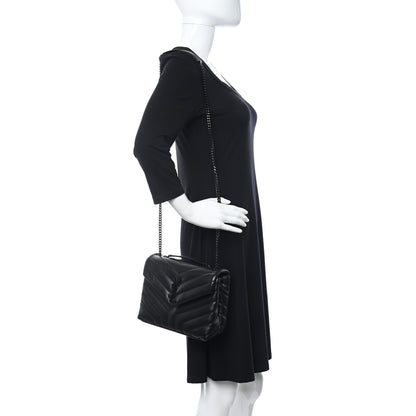 Saint Laurent Calfskin Y Quilted Monogram Small Loulou Chain Satchel Black 3 of 11