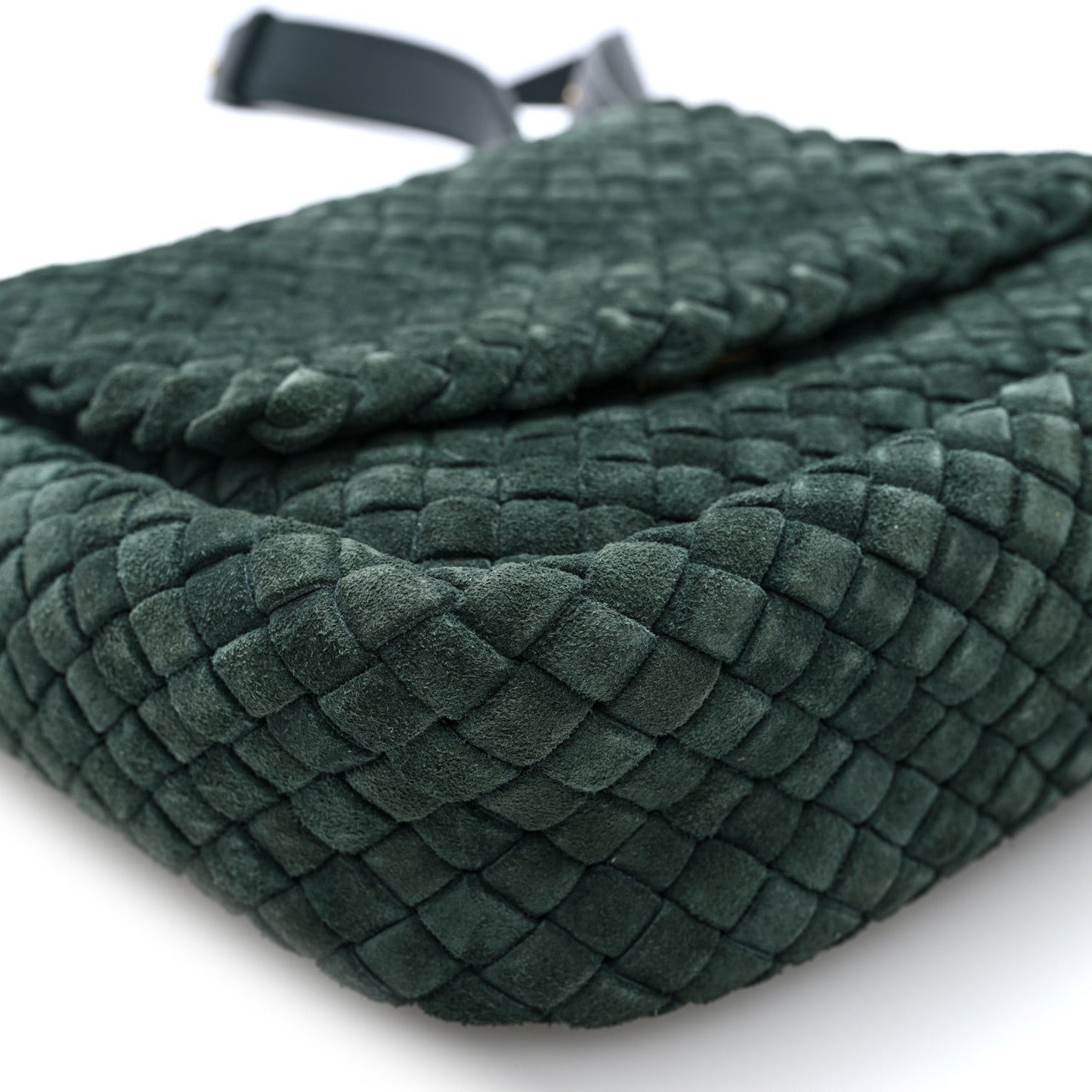Suede Intrecciato Small Cobble Messenger Bag Emerald Green