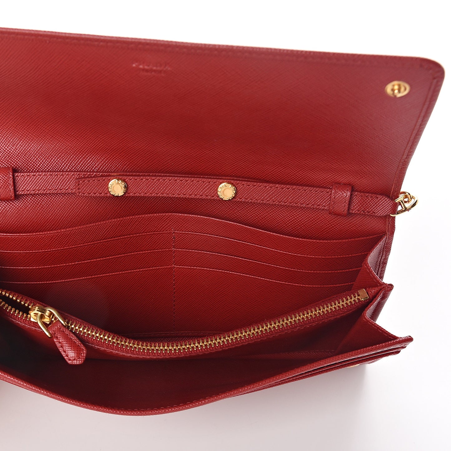 Saffiano Metal Oro Chain Wallet Fuoco