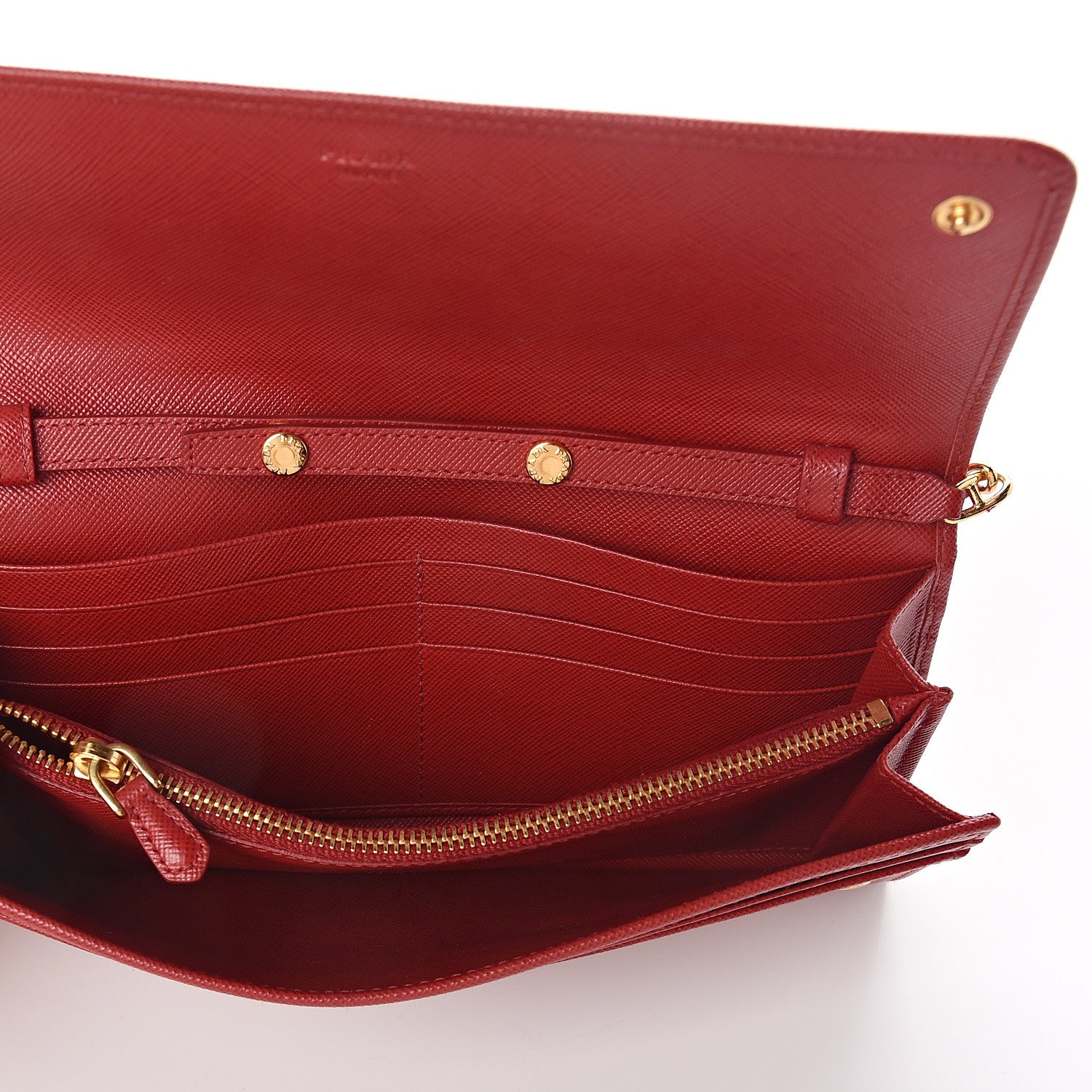 Prada Saffiano Metal Oro Chain Wallet Fuoco 4 of 5