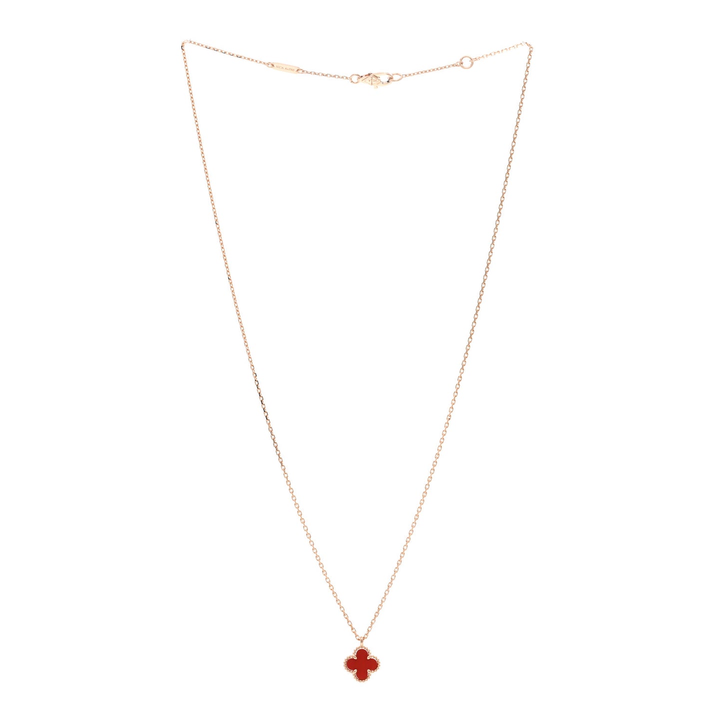 18K Rose Gold Carnelian Sweet Alhambra Pendant Necklace