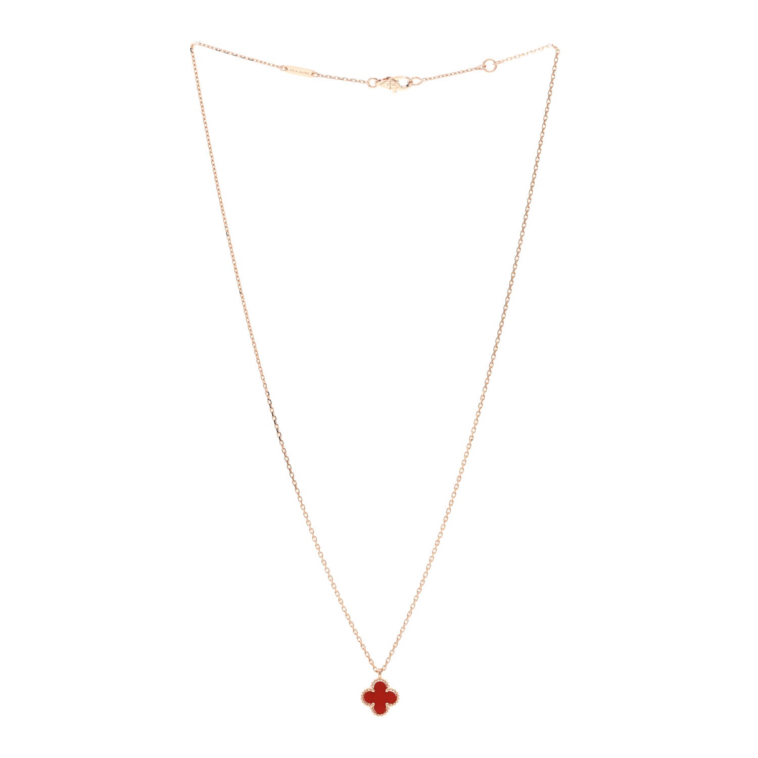 Van Cleef & Arpels 18K Rose Gold Carnelian Sweet Alhambra Pendant Necklace 3 of 6