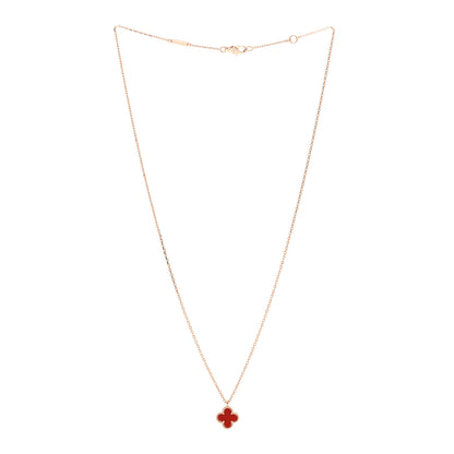 Van Cleef & Arpels 18K Rose Gold Carnelian Sweet Alhambra Pendant Necklace 3 of 6