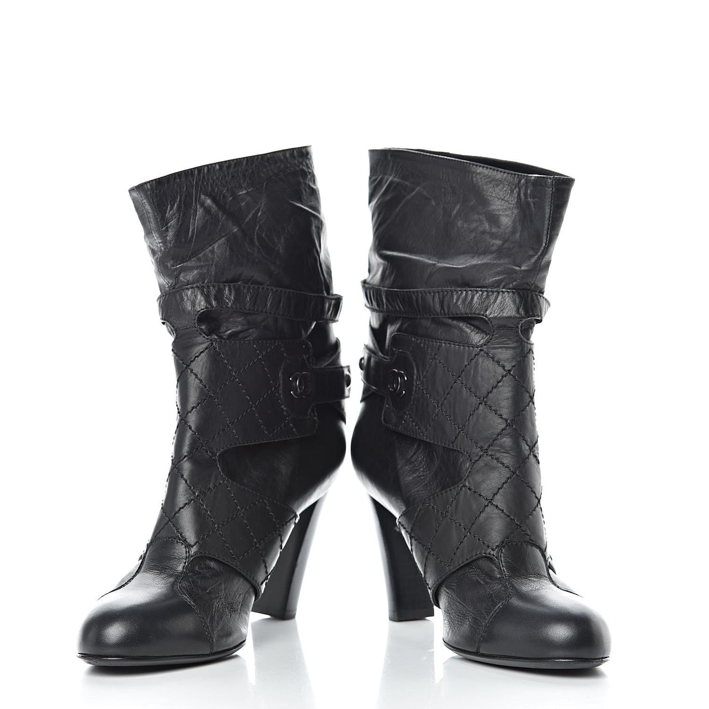 Lambskin Quilted Ankle CC Boots 39 Black