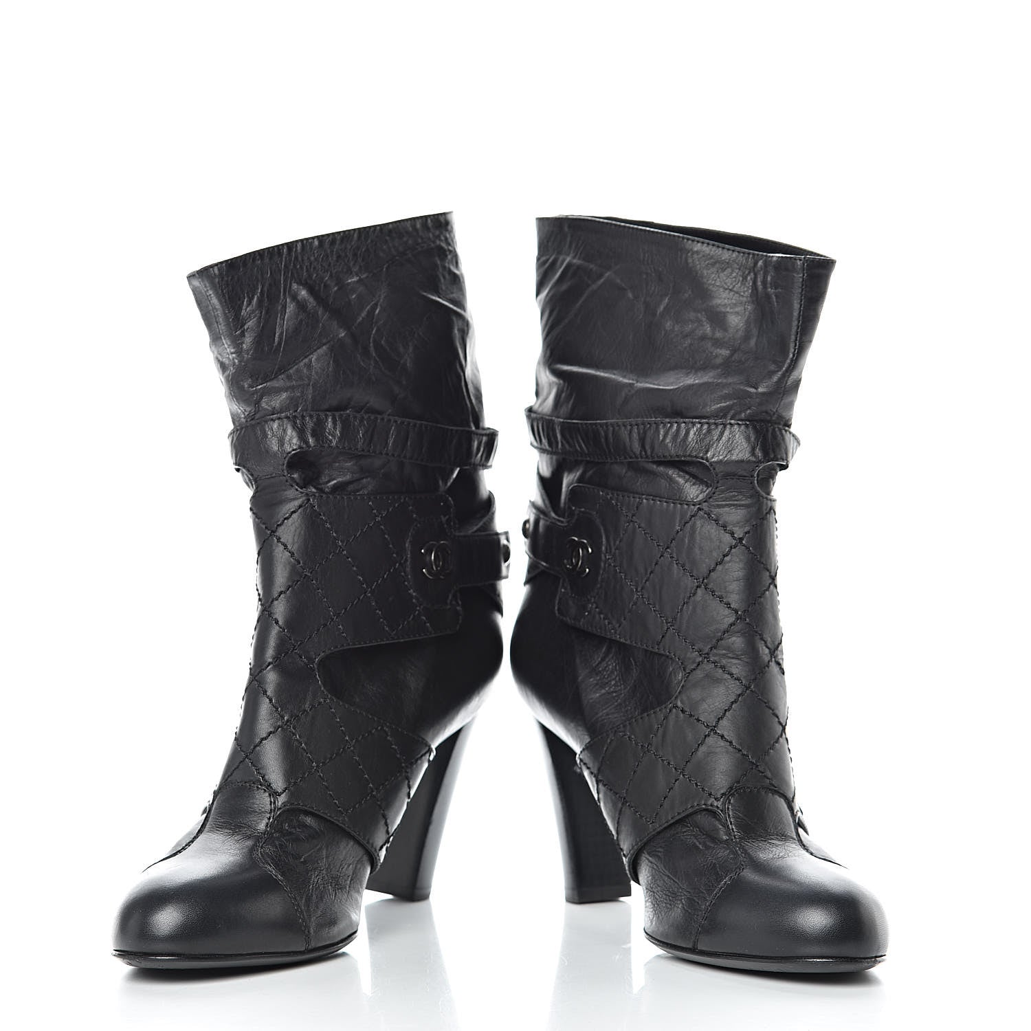 Chanel Lambskin Quilted Ankle CC Boots 39 Black 6 of 9