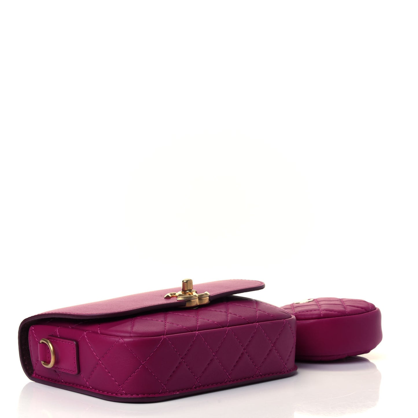 Calfskin Quilted Multi Pouching Flap And Coin Purse Fuchsia