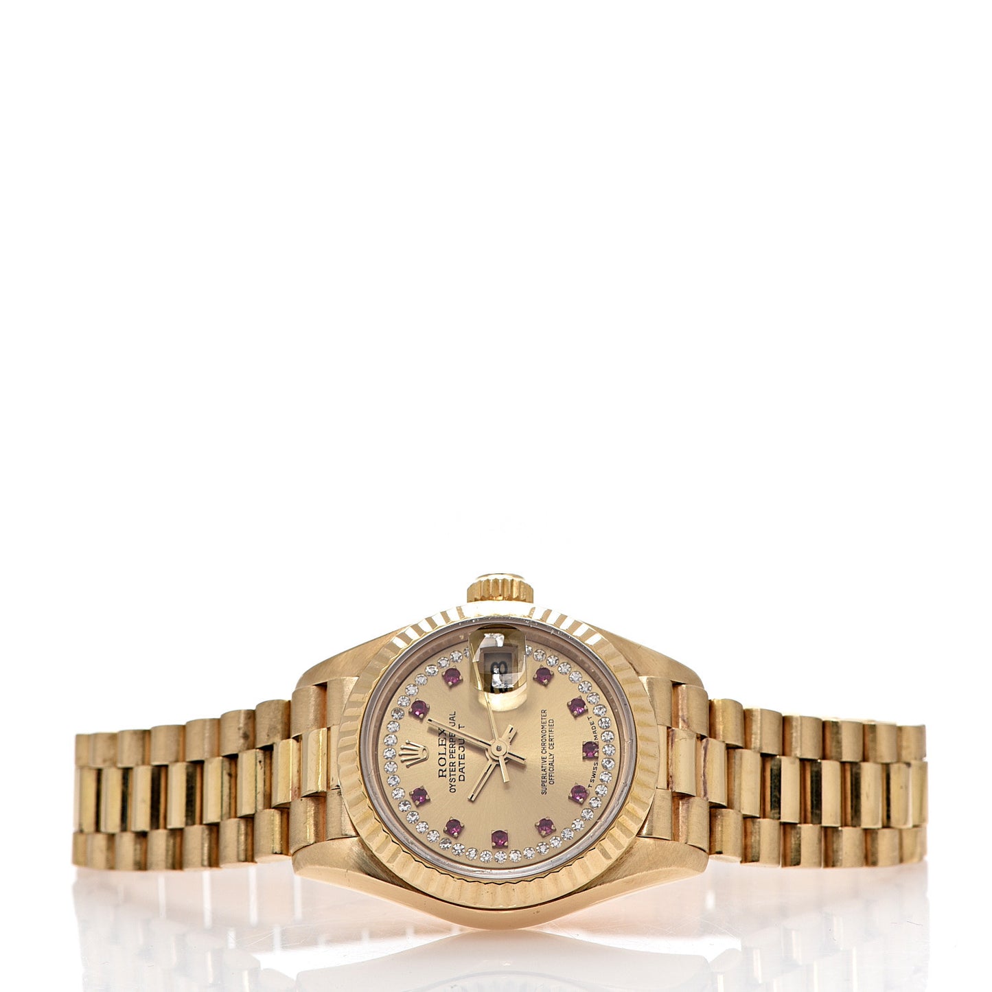18K Yellow Gold Diamond Ruby 26mm Datejust President Watch Champagne 69178